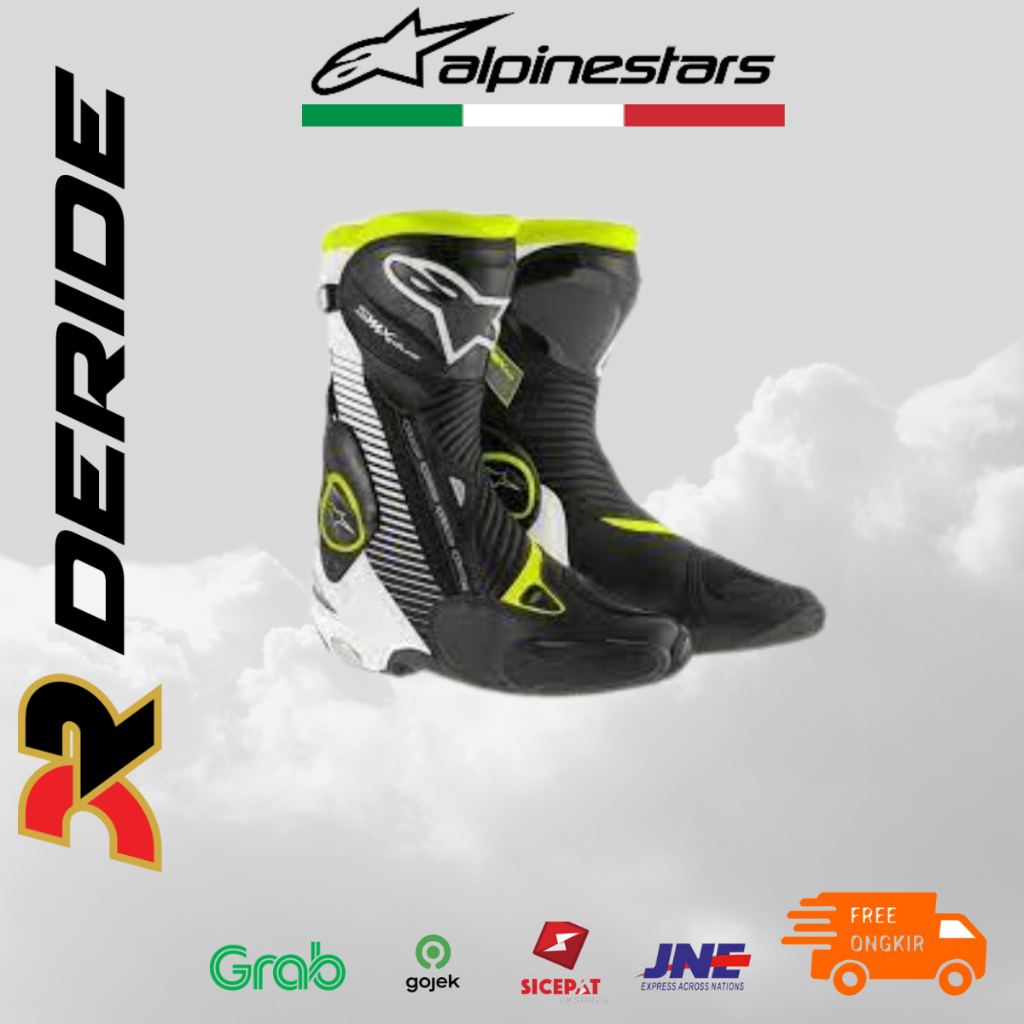 Sepatu Balap Alpinestars SMX Plus Racing Shoes Black White Yellow Fluo