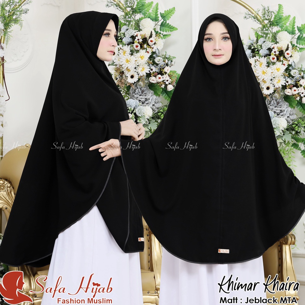 PAKET LENGKAP Khimar Syari Jetblack MTA Khimar Khaira list pita warnapolos super cantik pet dan non 