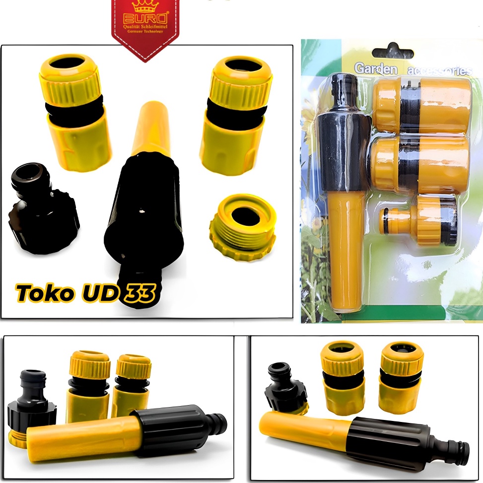 DISKON Semprotan Air Kencang Plastik 4 Pcs dan Hose connector set sambungan selang konektor lengkap Nozzle Sprayer air cuci motor mobil kebun taman