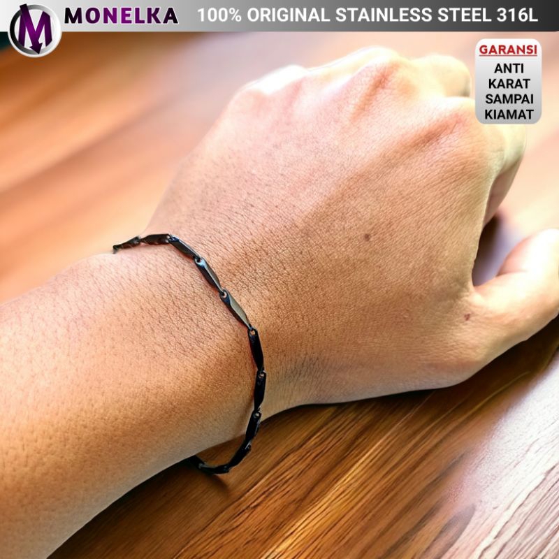 Simple Bracelet Padi Gelang Titanium 316L Hitam Emas Silver Rantai Kecil Pria Wanita