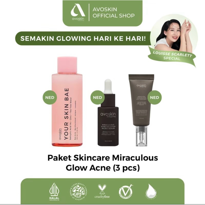 Paket 3pcs Avoskin Miraculous Glow Acne (YSB Toner Salicylic Acid & Acne Serum & Acne Spot Serum)