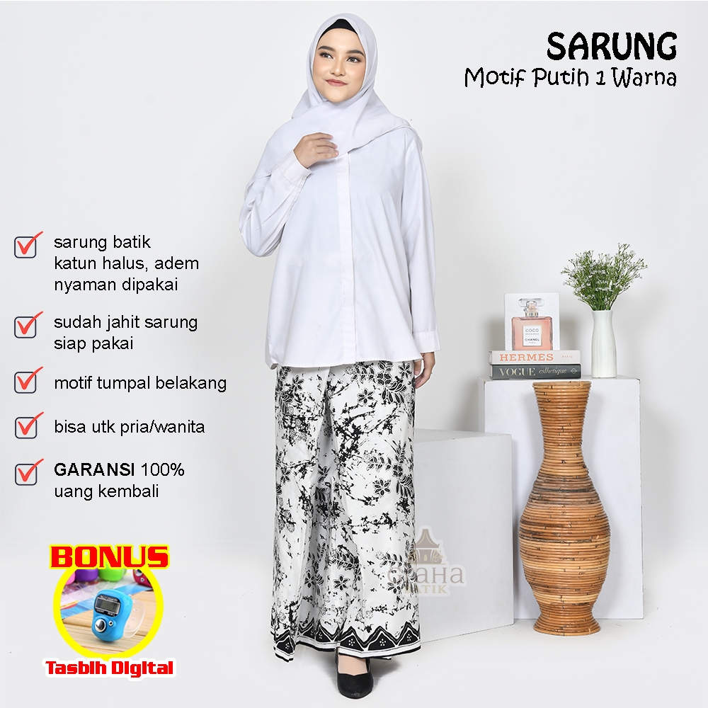 SARUNG BATIK BAKARAN PATI WANITA PRIA PUTIHAN PUTIH 1 WARNA