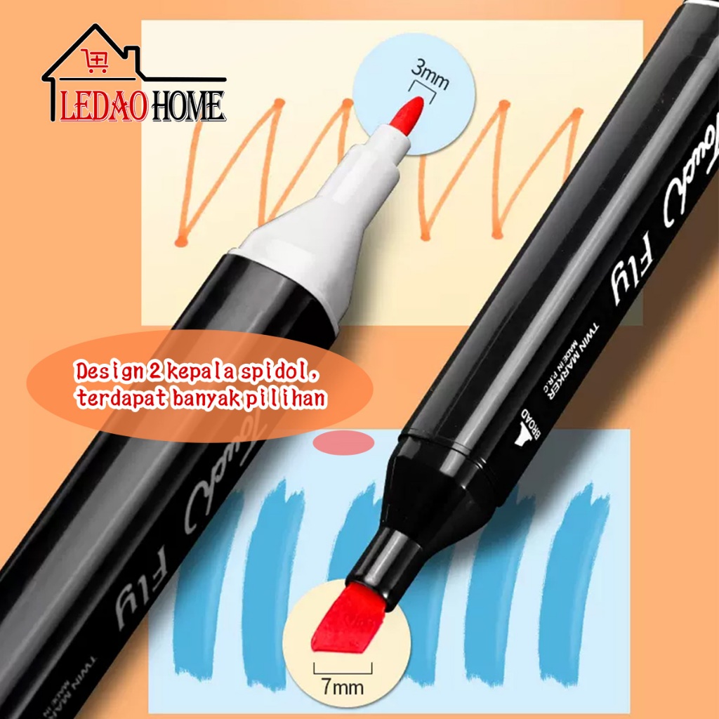 

D3W! LEDAOHOME 2 in 1 Spidol dan Stabilo Touch Isi 24/36/48/60/80 Warna Dual Side Fine Art Brush Pen