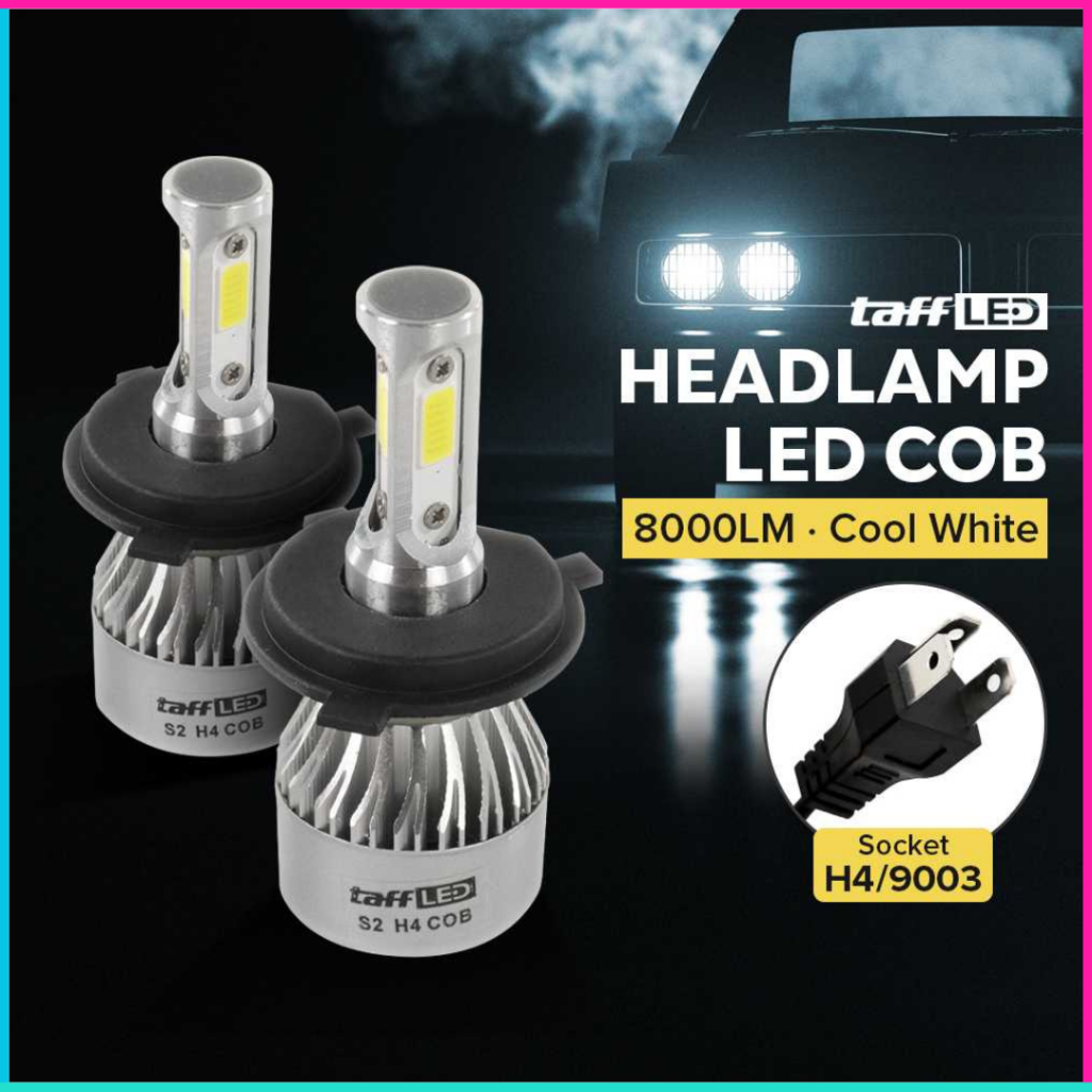 COD Cepat TaffLED Lampu Depan Mobil LED COB Headlight H4 Cool White 2 PCS 90.000 Lumen Anti Kabut Su