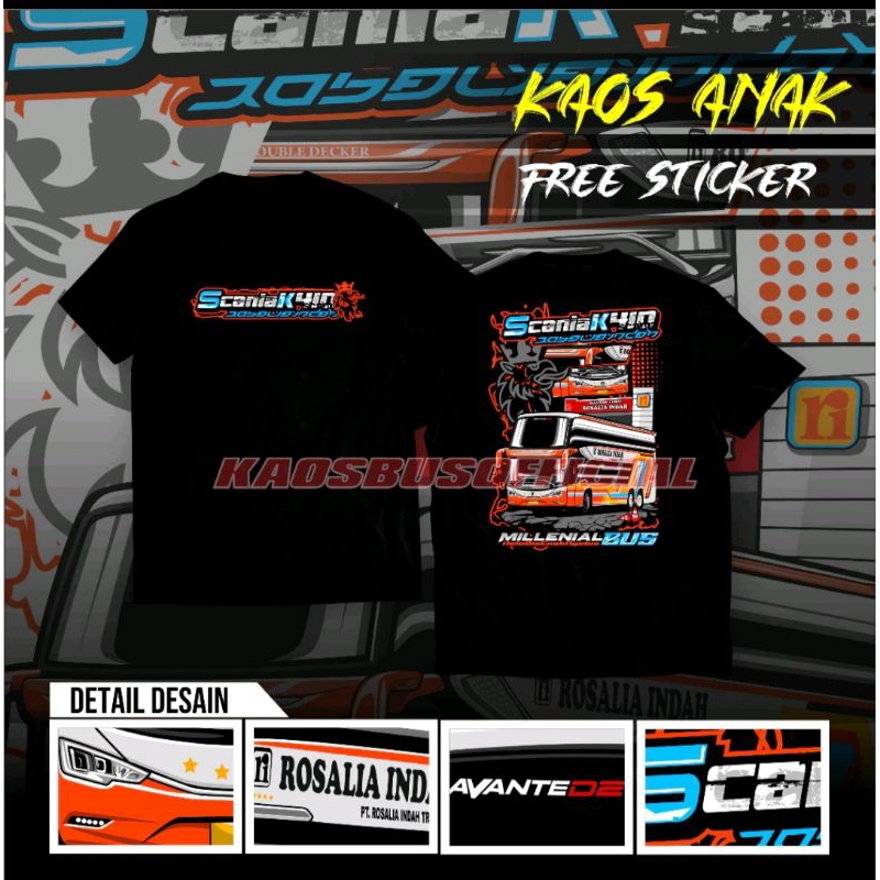kaos baju bismania bus bis mania anak laki laki Rosalia indah Scania doubel decker