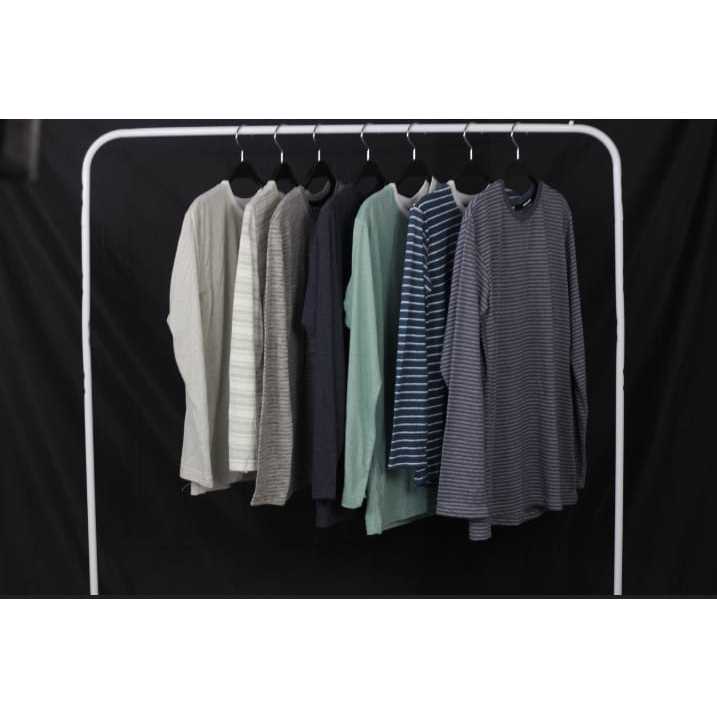 Kaos polos/kaos salur lengan panjang cewe/cowo bahan cotton premium