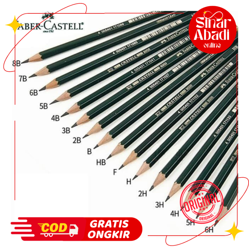 

PENSIL FABER CASTELL SATUAN LENGKAP 8B 7B 6B 5B 4B 3B 2B B HB F H 2H 3H 4H 5H 6H