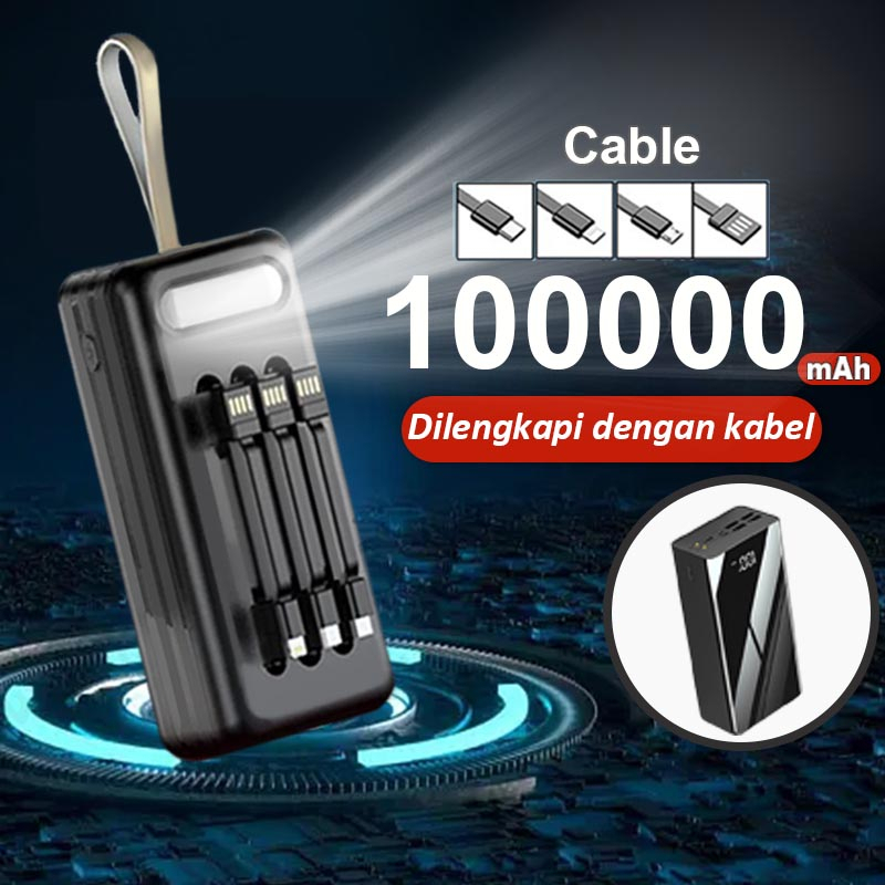 Power Bank 100000mah Original Fast Charging 4 Output 3 Input Led Display Portable Besar Tahan Lama