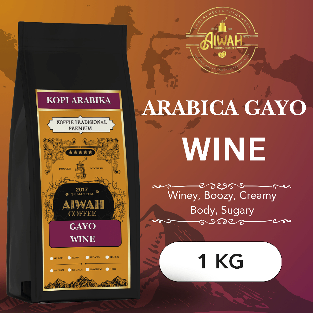 

Biji Kopi Bubuk Arabika Wine Gayo Aceh Coffee Roast Bean Aiwah 1 KG