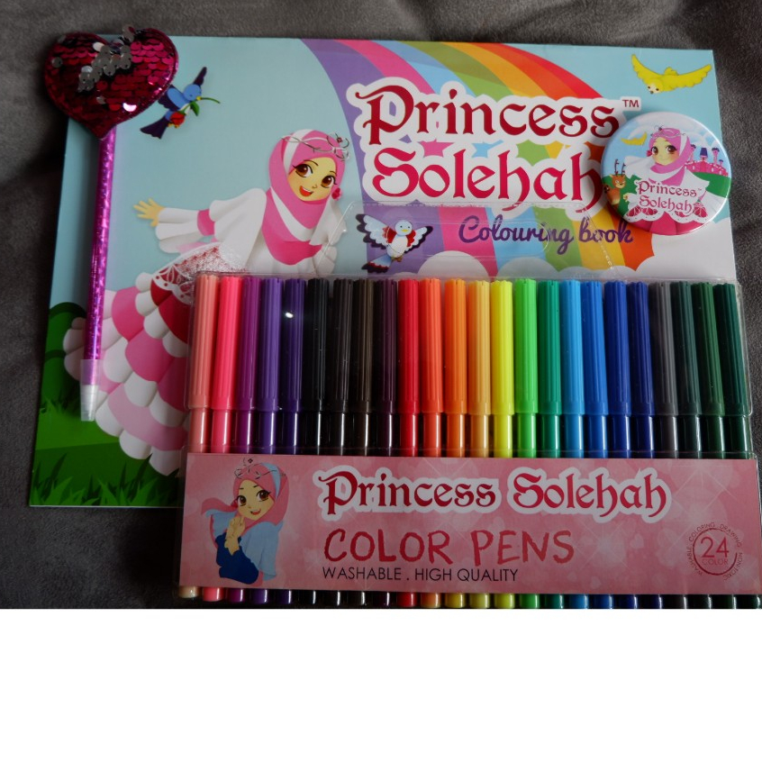 

Princess Solehah Set Colours free Zipper bag cantik/ Set Mewarnai Anak perempuan