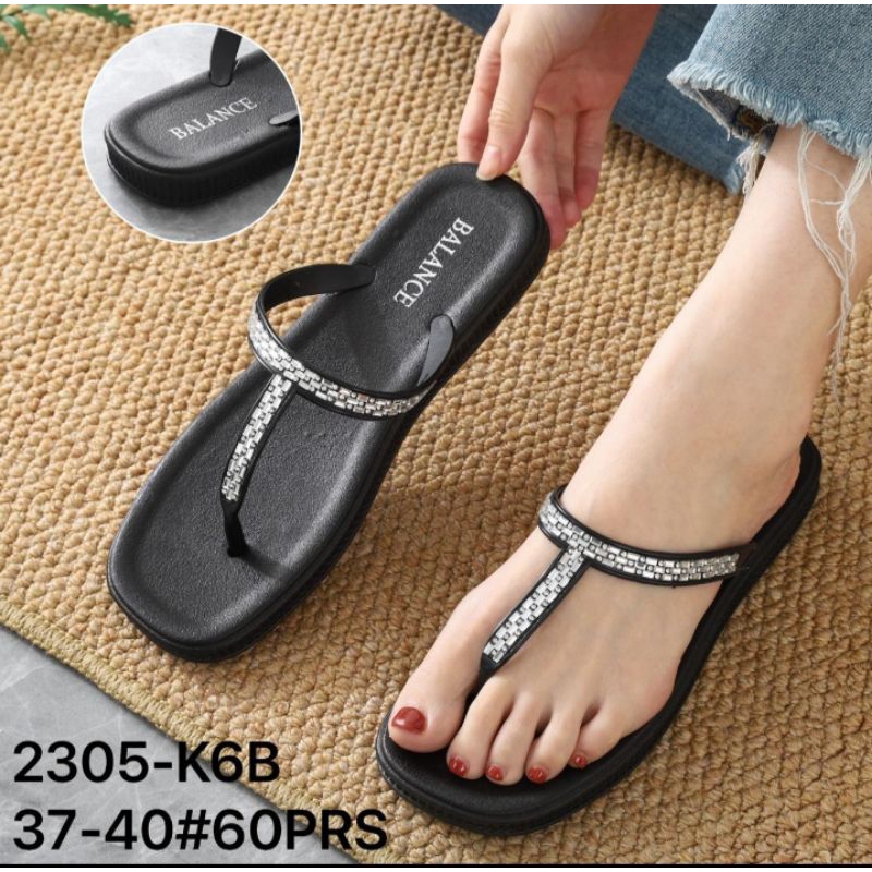 Sandal Jepit Wanita Karet Import Keliling Glitter Teplek Empuk Elastis Anti Slip Balance 2305 -K6B