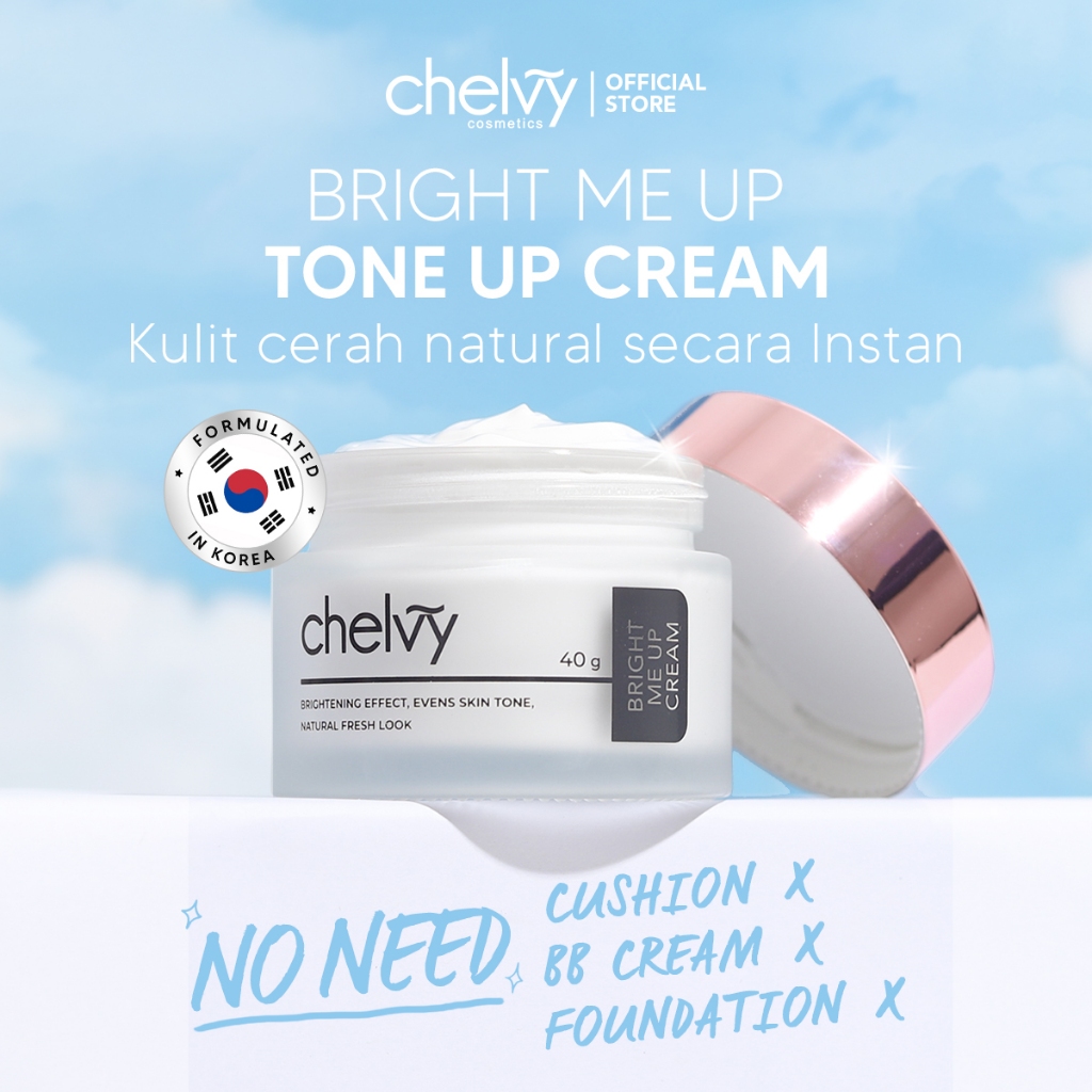 	 CHELVY Bright Me Up Cream - Moisturizer Pelembab Wajah serta Tone Up Cream Mencerahkan Melembabkan Anti Aging Meratakan Warna Kulit Wajah Kulit Kusam Berjerawat Sensitif With Calendula Adenosine dan Niacinamide	