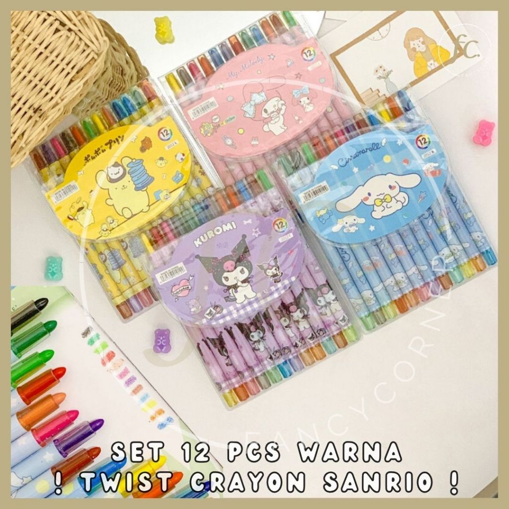 

Rolling Twist Crayon / Krayon Pastel Putar Non-Toxic Prakarya Pensil 12 Pcs Warna Alat Tulis Menggambar Anak Art Craft Scrapbook Motif Kartun Sanrio Kuromi Pompompurin My Melody Cinnamoroll Lengkap Harga Grosir Ready COD