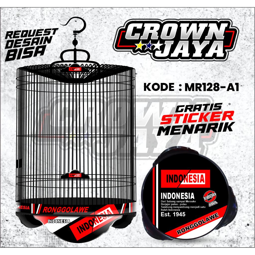Decal Sticker Tebok Murai Motif EBOD RONGGOLAWE INDONESIA Nomer 1 2 3 / Decal Ronggolawe Merah Putih