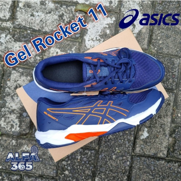 Sepatu Badminton Voli Pingpong Asics Gel Rocket 11 Peacoat / Shocking Orange