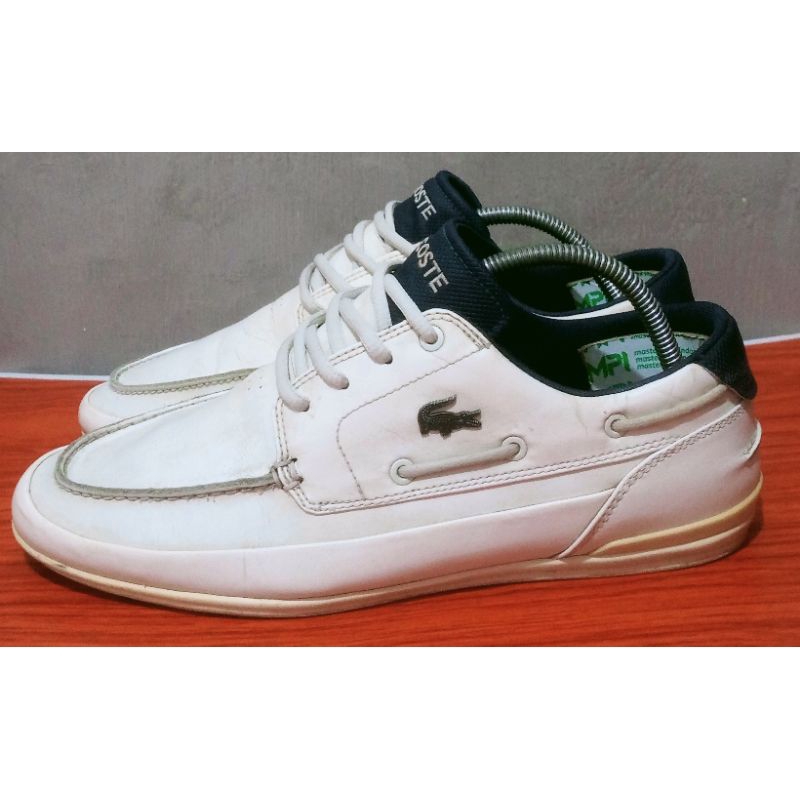 Sepatu pria kulit LACOSTE logo besi white Original