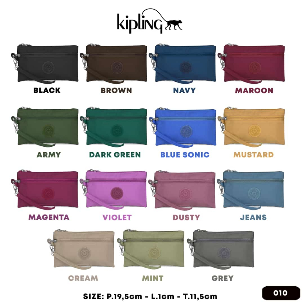 KP010# Kipling Pouch 2 Zip Dompet Kosmetik Handphone 2 Ruang Import