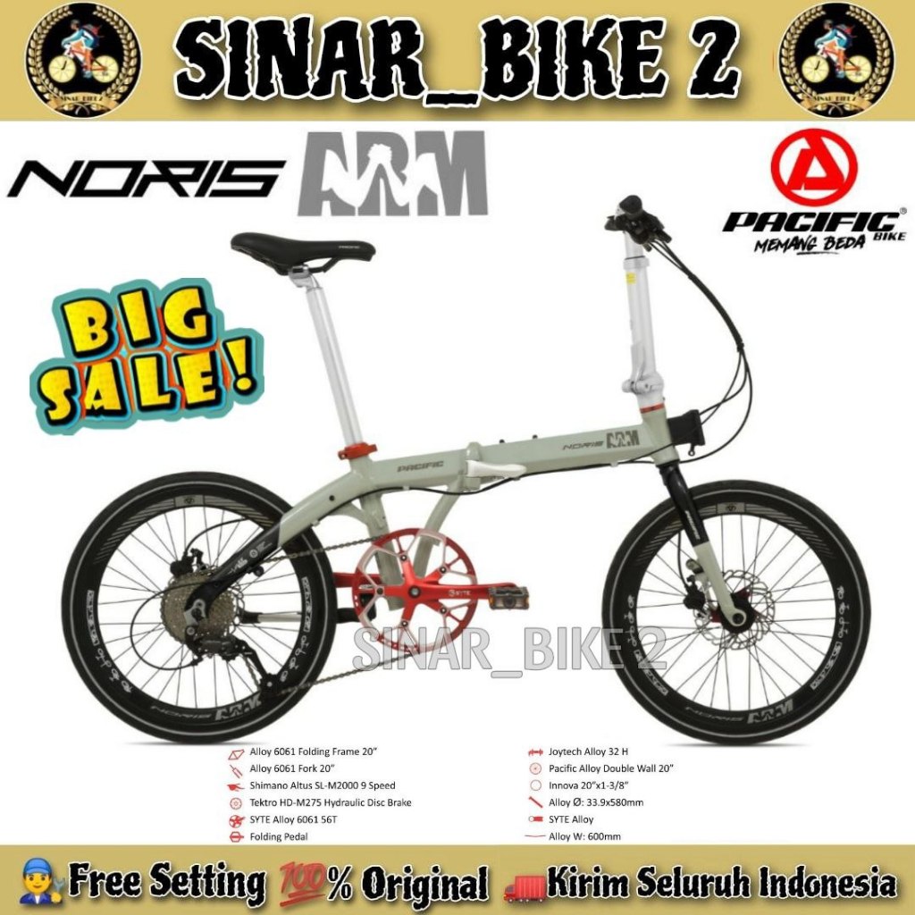 Terlaris ( Promo ) Sepeda Lipat 16 & 20 Inch Pacific Noris Arm Alloy 9 Speed