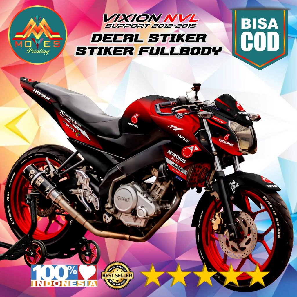 Tahan Lama stiker vixion decal stiker motor vixion new NVL 150 2012-2015 Full Body Motif PETRONAS St