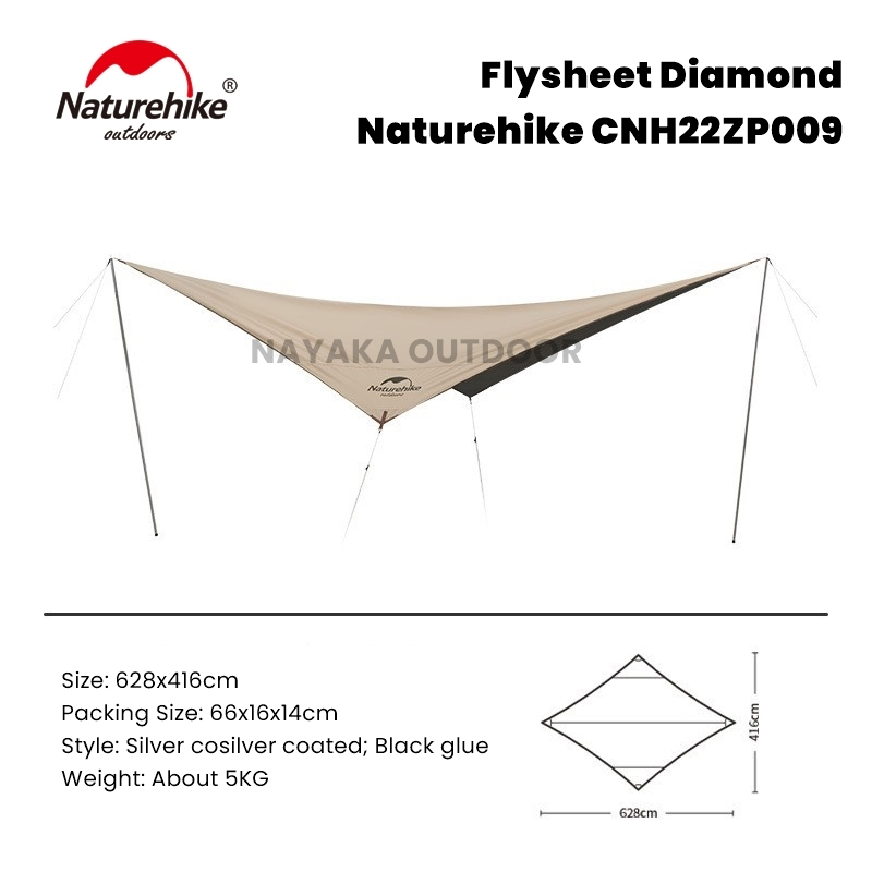 Flysheet Set Dengan Tiang Diamond Naturehike CNH22ZP009 Fly Sheet Estetik Waterproof Canopy Atap Ten