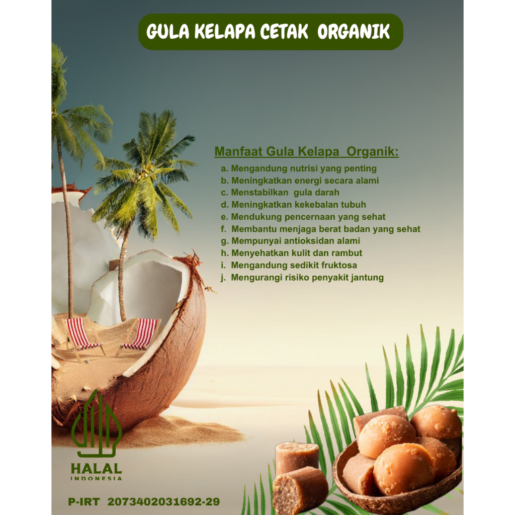 

Gula Kelapa Murni 100% tanpa campuran Bersertifikat (P-IRT) Cap Semar per 1 kg