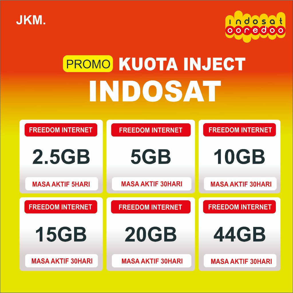 Isi Ulang Inject Paket Data Indosat, IM3 Freedom Internet, Freedom U, Freedom Combo, Freedom Harian 