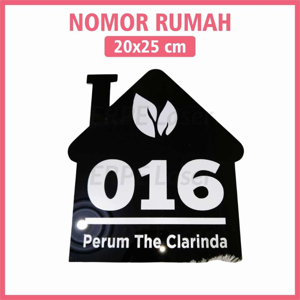 NOMOR RUMAH AKRILIK TEMPEL model bentuk rumah uk. 20x25 cm | Papan No Rumah Acrylic Murah