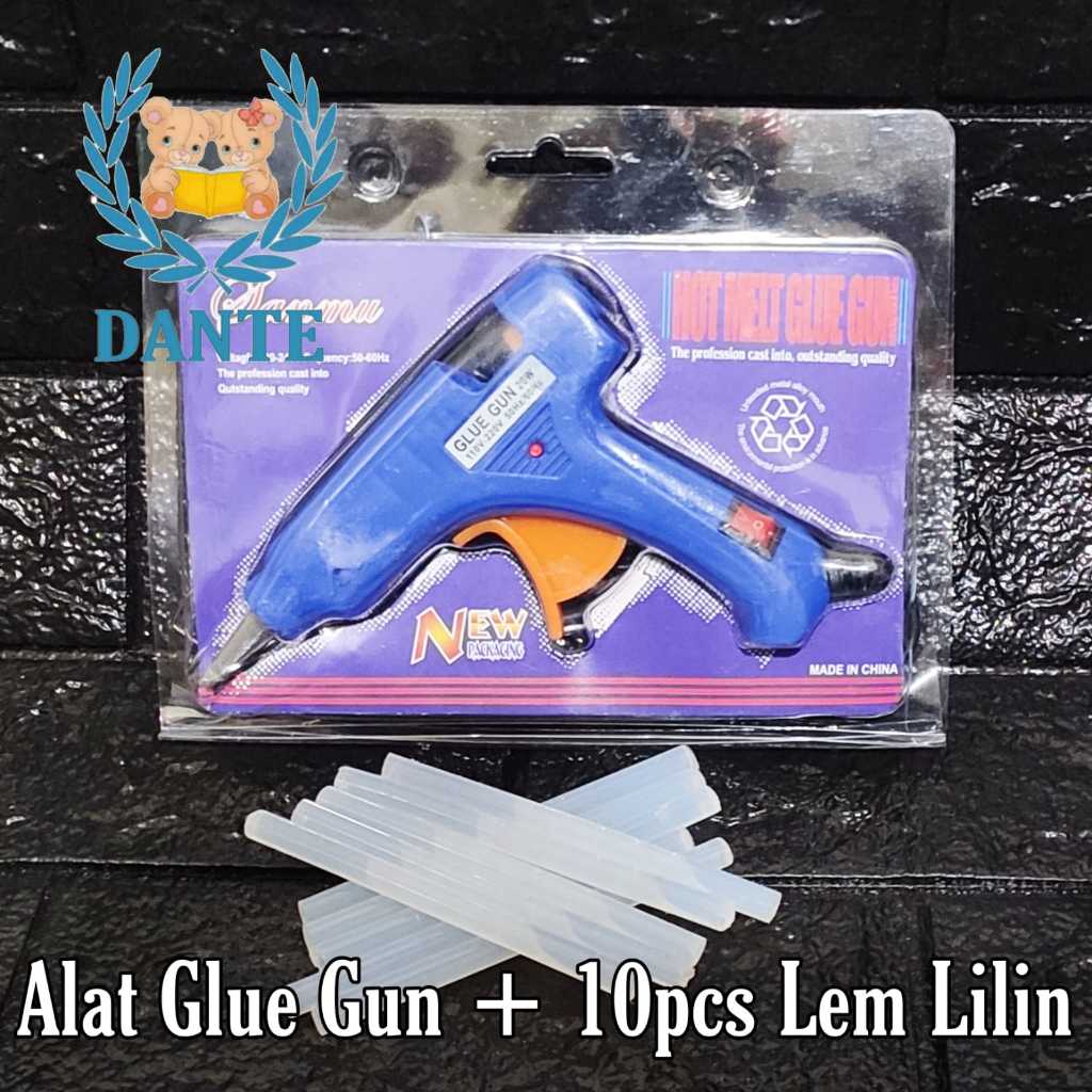 Promo Paket Alat Glue Gun 20 Watt + Refill 10 pcs Lem Tembak Bakar