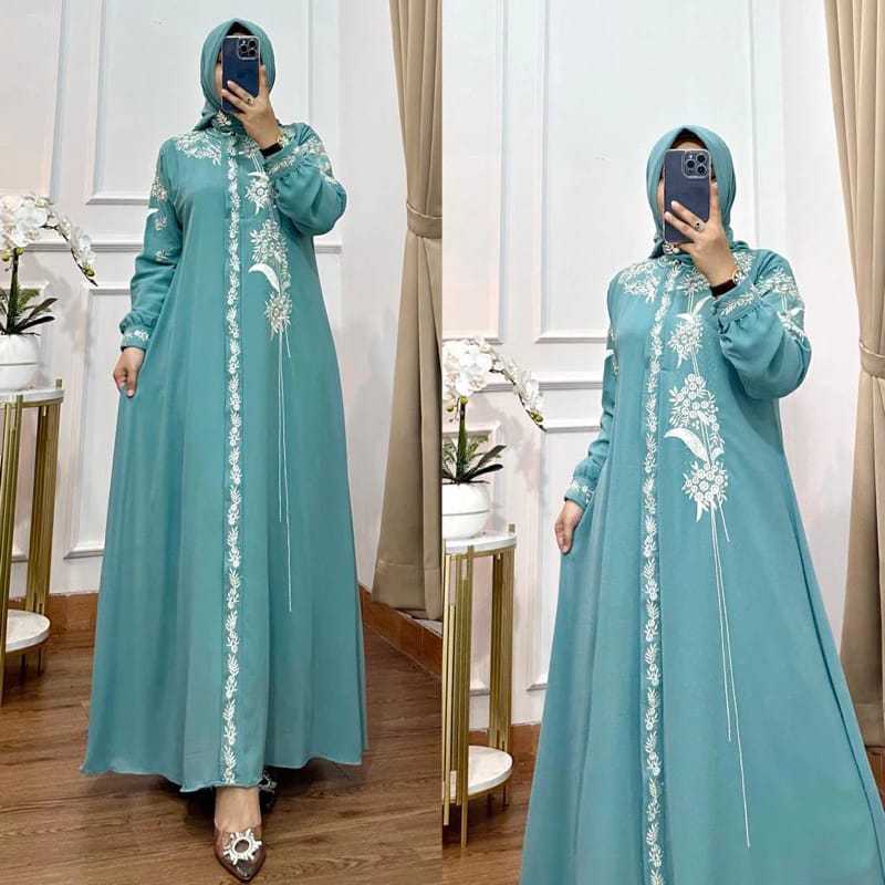 GAMIS BUNGA KOMBINASI CERUTY BABYDOLL IMPORT PREMIUM QUALITY ( FREE HIJAB )
