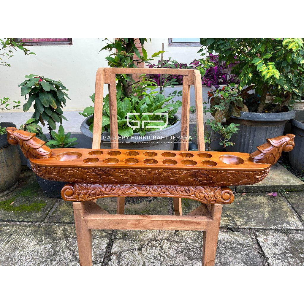 Congklak Wayang 7 Lubang Kayu Jati Finishing Salak Muda Satin Doff