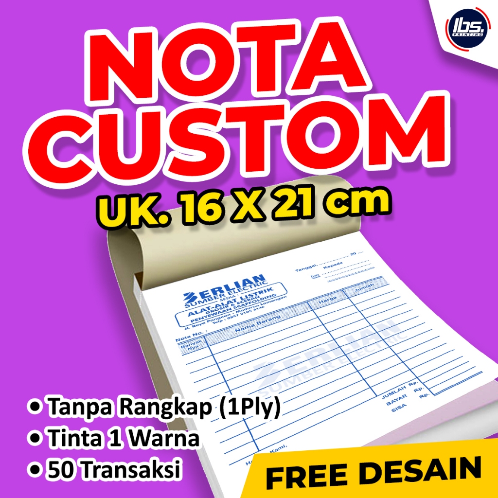 

CETAK NOTA CUSTOM 1/2 MIN 2 BUKU - 1 WARNA 2 BUKU | (16 X 21cm)