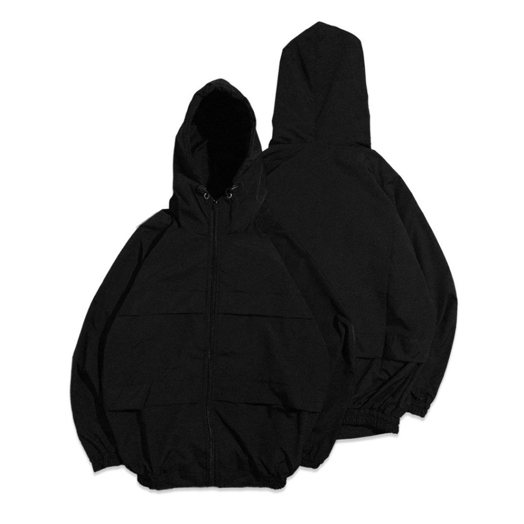 JAKET HOODIE PARASUT BASIC HITAM LUXURIOUS