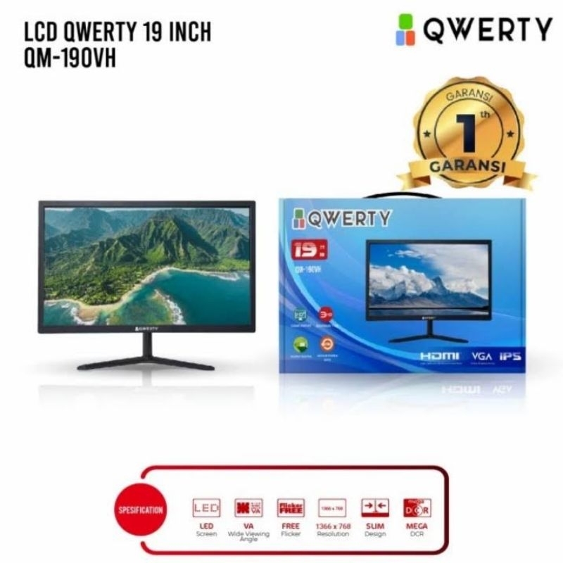 MONITOR LED QWERTY 19" / 18.5" Inch QM190VH (VGA,HDMI) Led cctv / led komputer