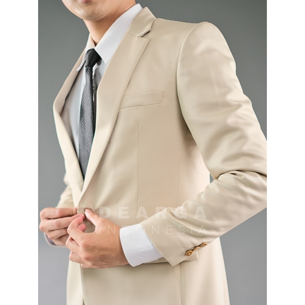 Dearga DAZA Cream Setelan Jas Celana Pria Formal Slimfit Anak Muda Wisuda