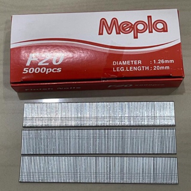 

MEPLA F20 isi staples air gun nailer 20mm refill paku tembak 5000pcs anak hekter tembak angin stapler staple refil isi ulang anak hekter tembak staples shoot fill airgun nailer F 20 ( 20 mili ) finish nail