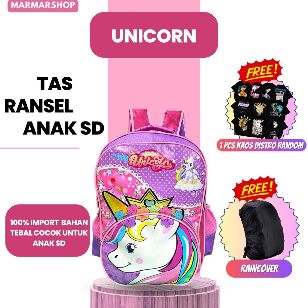 TAS RANSEL ANAK SEKOLAH SD GAMBAR UNICORN RAINBOW