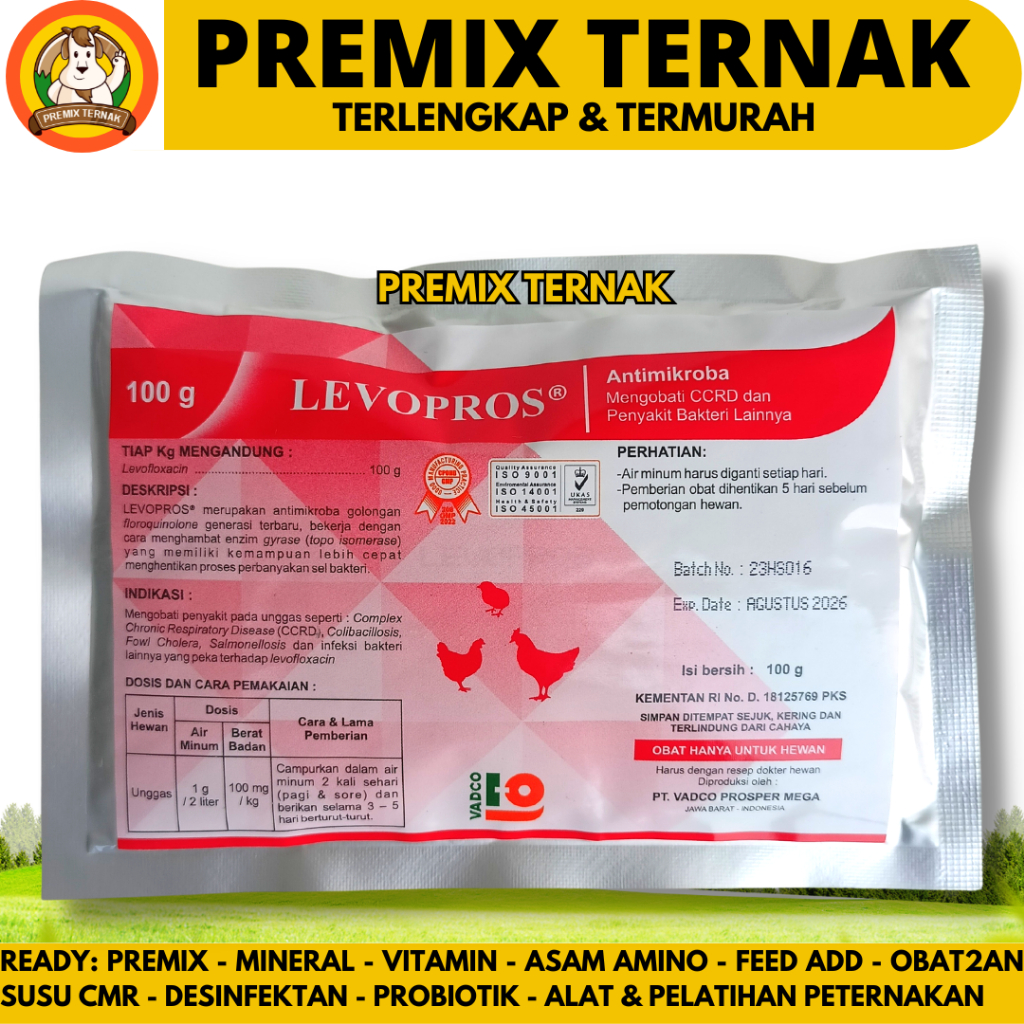 LEVOPROS 100 GRAM VADCO - Obat Ayam Cekres Batuk Crd Colibacilosis Salmonella Fowl Cholera CCRD Like