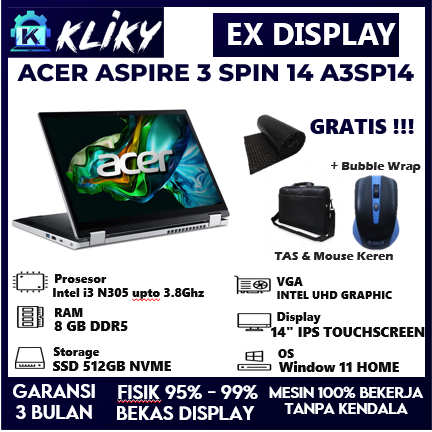 Laptop Acer Aspire 3 Spin 14 Intel i3 N305 2in1 Touchscreen Silver