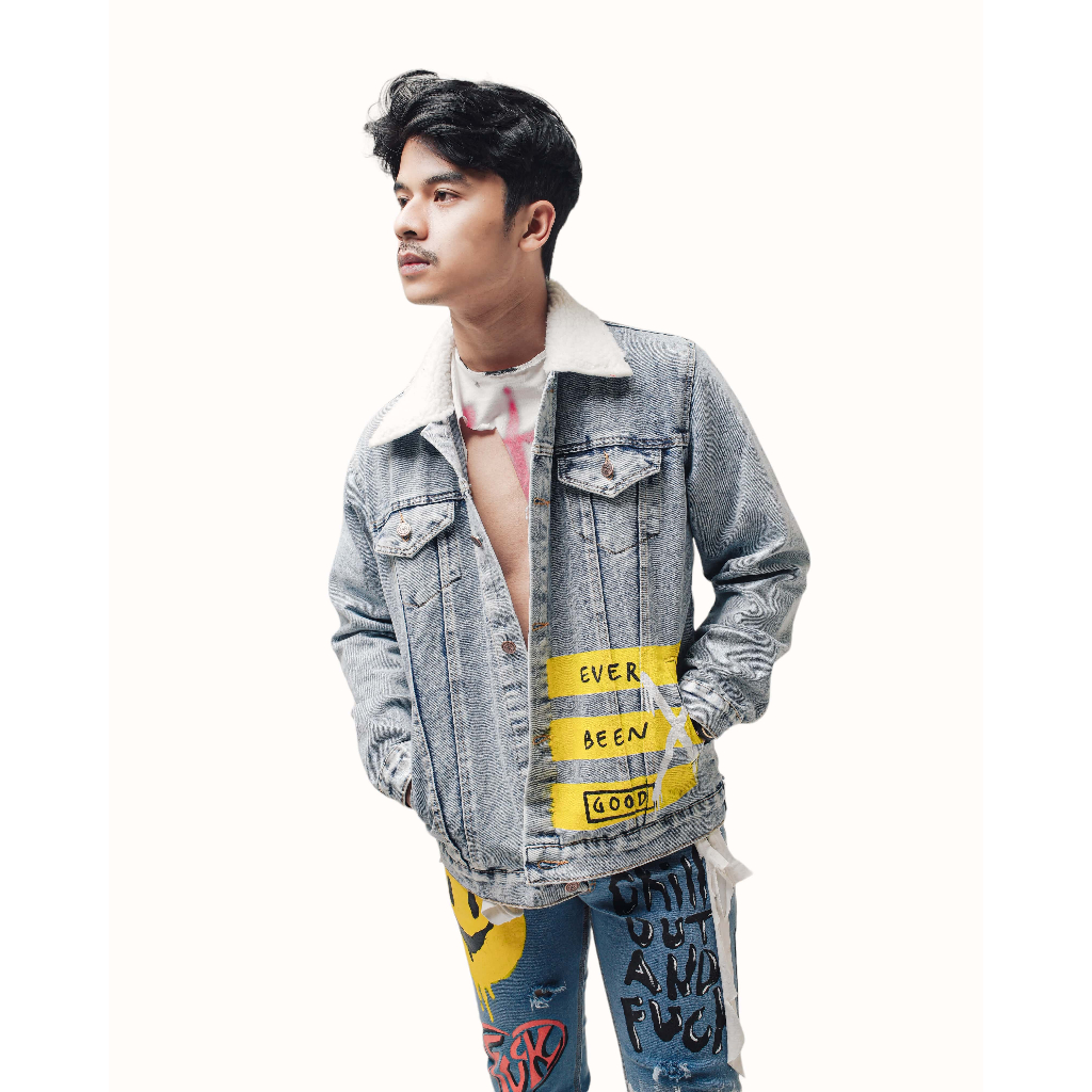 DURCHVOLK / VJJ432 / aket Jeans Denim Pria Wanita Painting Ripped Patch Big Size Hitam