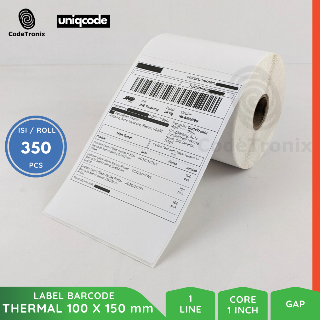 

Uniqcode Label Barcode Thermal 100x150 Resi A6 350pcs Pengiriman Paket