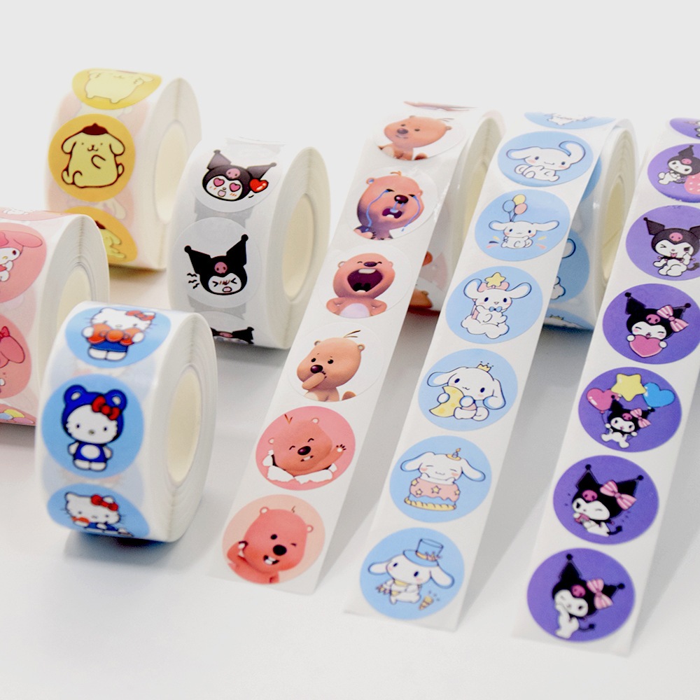 

STICKER GULUNG ISI 500PCS / ROLL KUROMI MELODY PURIN CINNAMOROLL