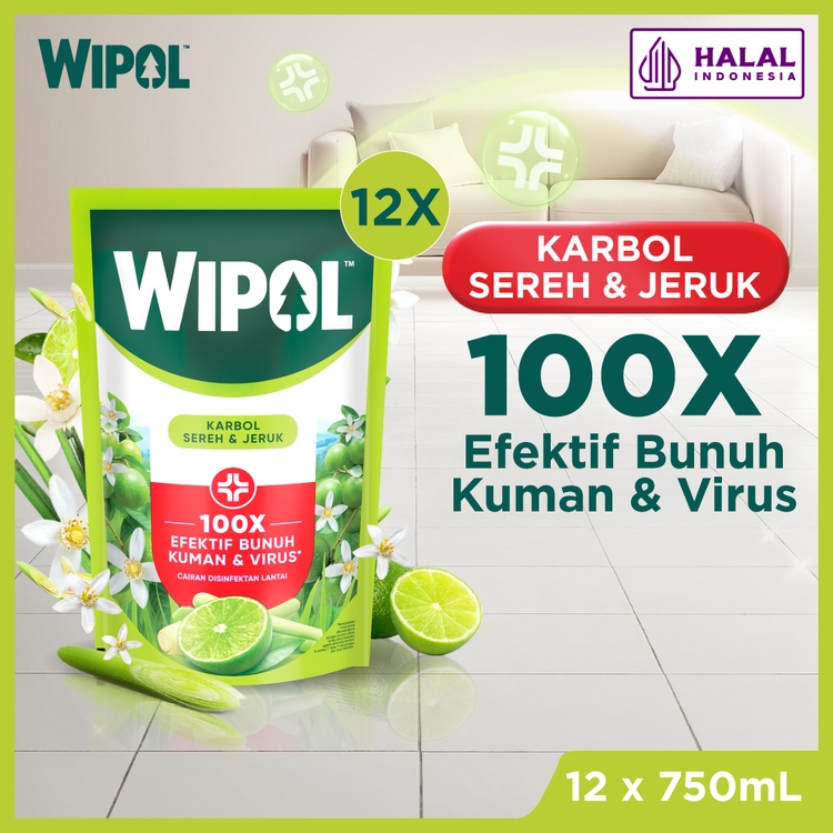 WIPOL PEMBERSIH LANTAI SEREH&JERUK 750ML (Isi 12)