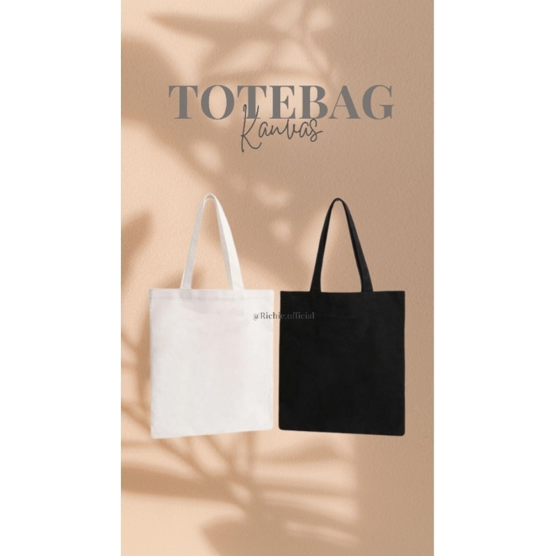 TOTEBAG KANVAS HITAM PUTIH POLOS PEREKAT UKURAN 30X40