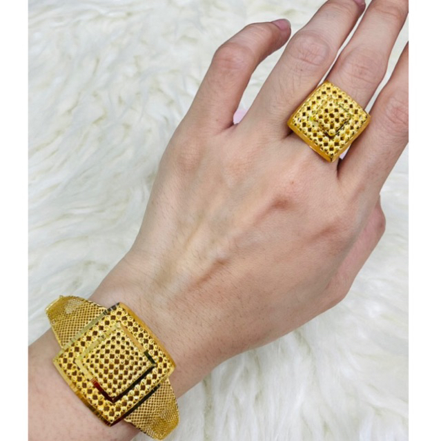 gelang dan cincin borobudur kotak elegant mewah emas asli kadar 700 & 875