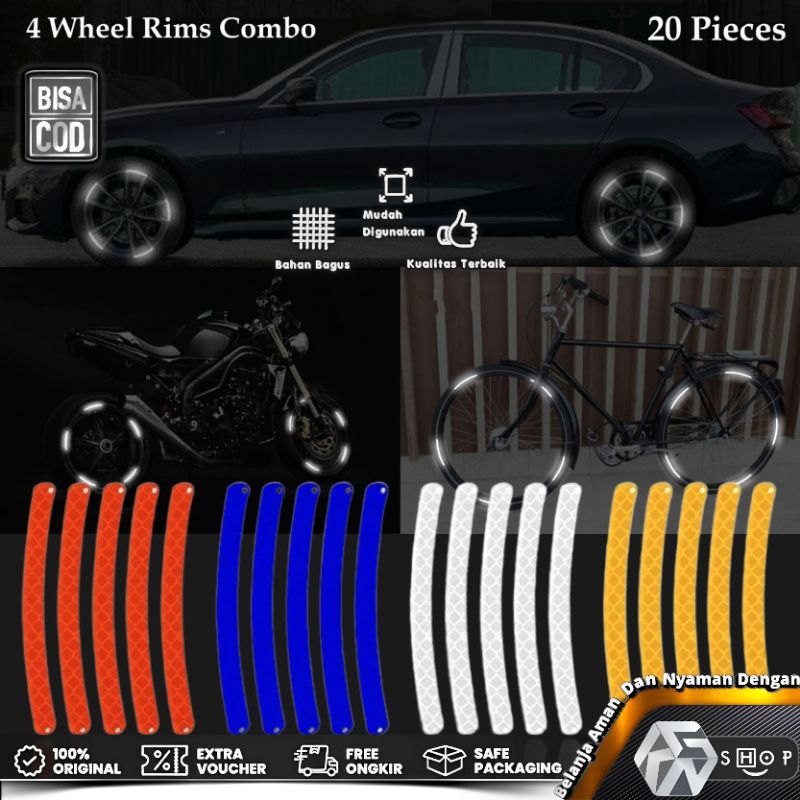 20 Pcs - Stiker Reflektor Velg Reflektif Velk Pelk Mobil-Motor-Sepeda