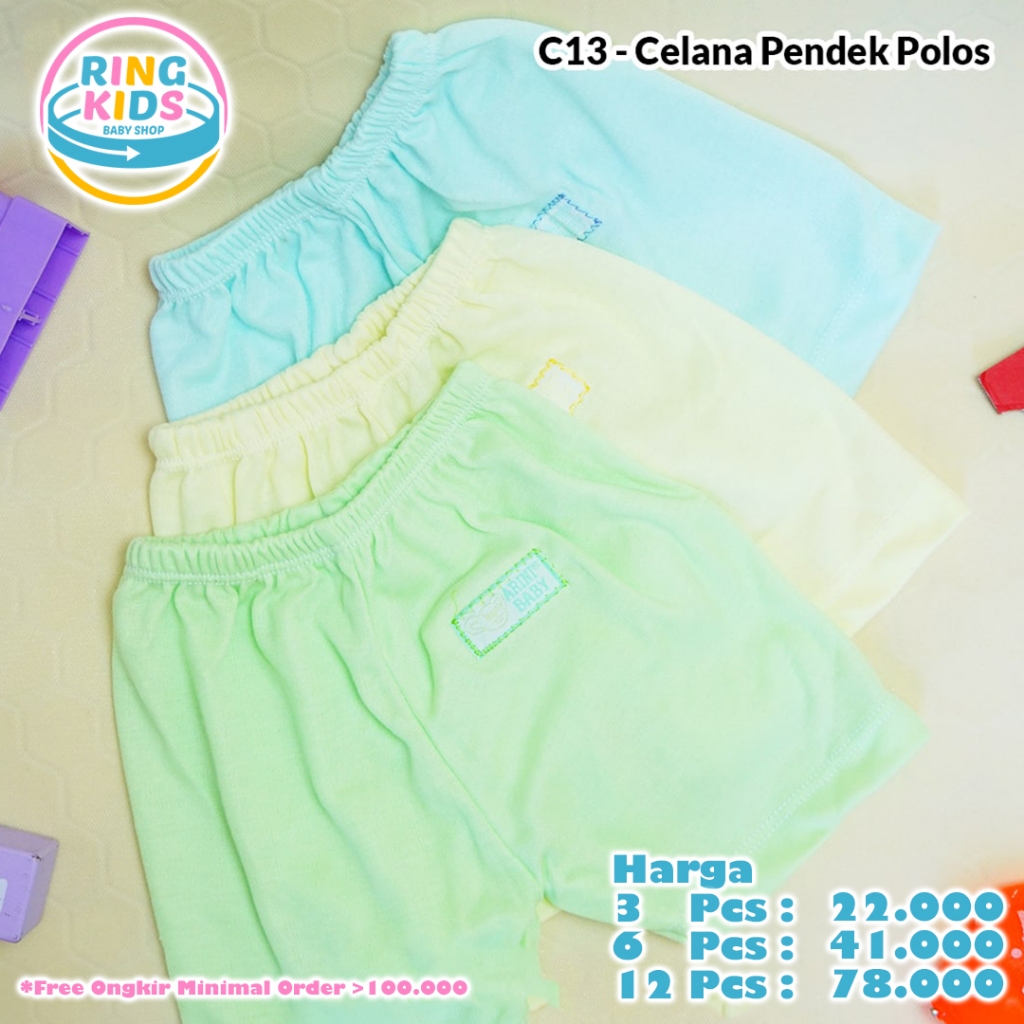 3PCS CELANA PENDEK POLOS ARINI BABY SNI