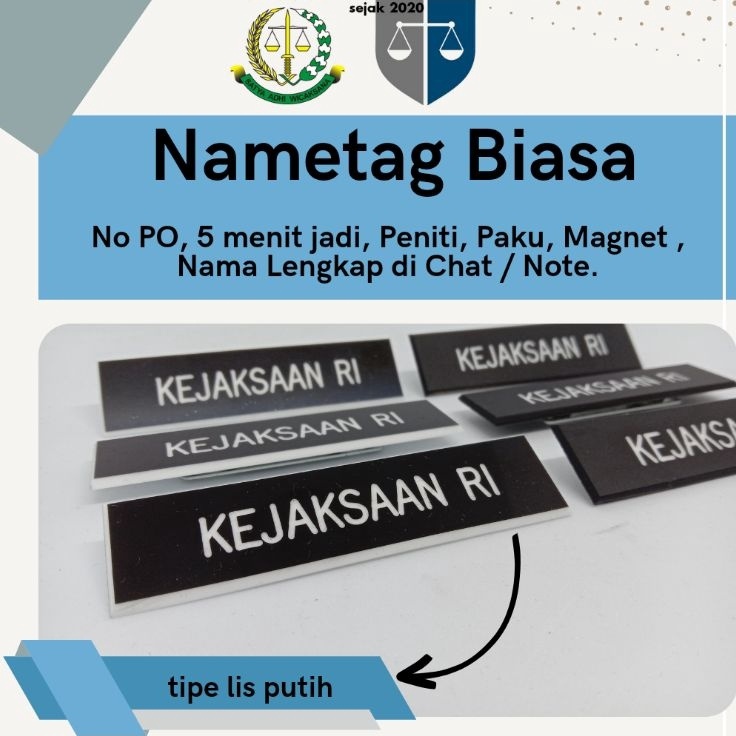 

STOK SIAP COD NAMETAGE NAME TAG PAPAN NAMA KEJAKSAAN RI