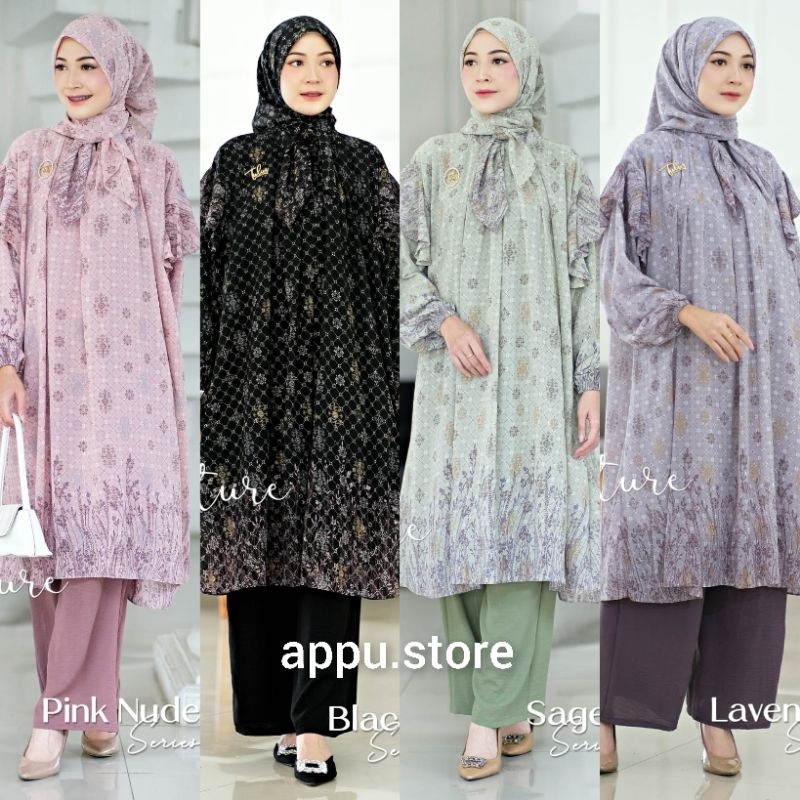 Sadita Set Hijab / One Set Wanita Kekinian Airflow Combi Ceruty Print Batik LD 120 / Baju Setelan Wa