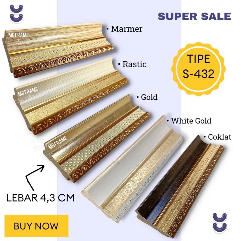 BATANGAN PIGURA TYPE S 432//BATANGAN LEBAR 4.2CM//PANJANG 3 METER//BATANGAN ECER/LIS PLAVON// LIS BI