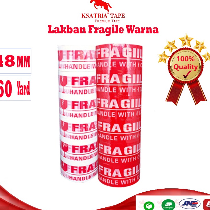 

Ready Stok TERMURAH Lakban OPP Tape Lakban Fragile Merah Putih Dunia Packing 6 Yard 1 Slop